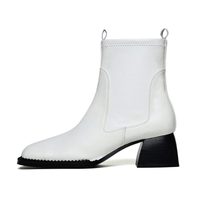 کفش های کلاسیکی سفید چرم با پاشنه مربع پاشنه کفش های زنانه
